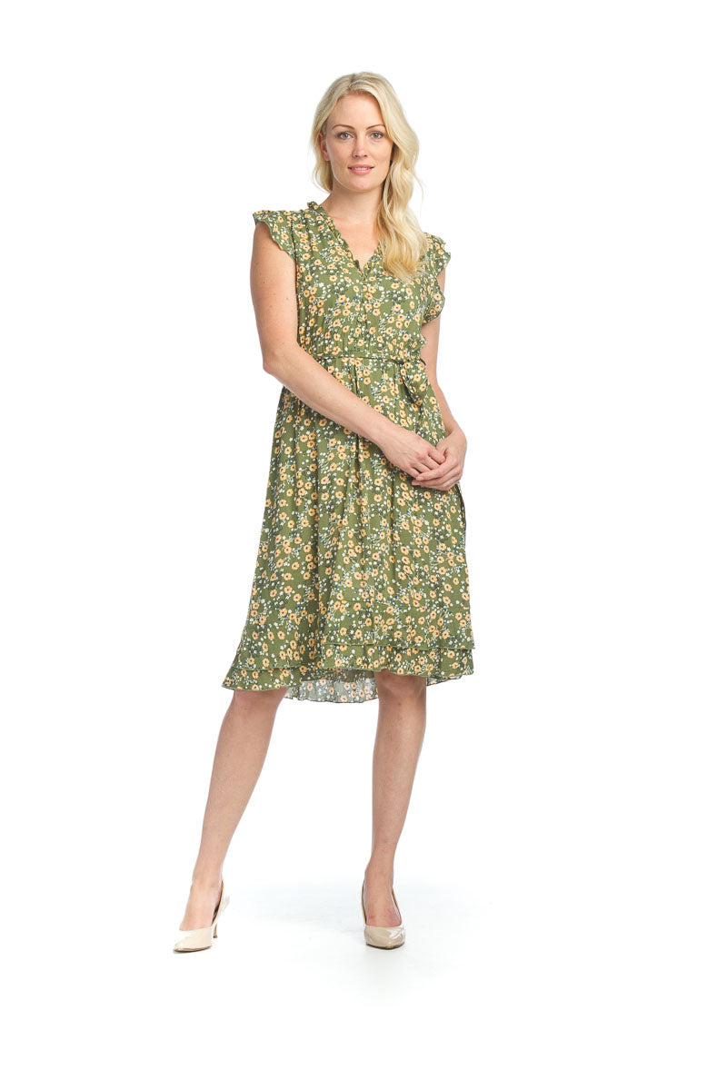 GREEN Floral Henley Dress with Elastic Waist – PAPILLON CLOTHING