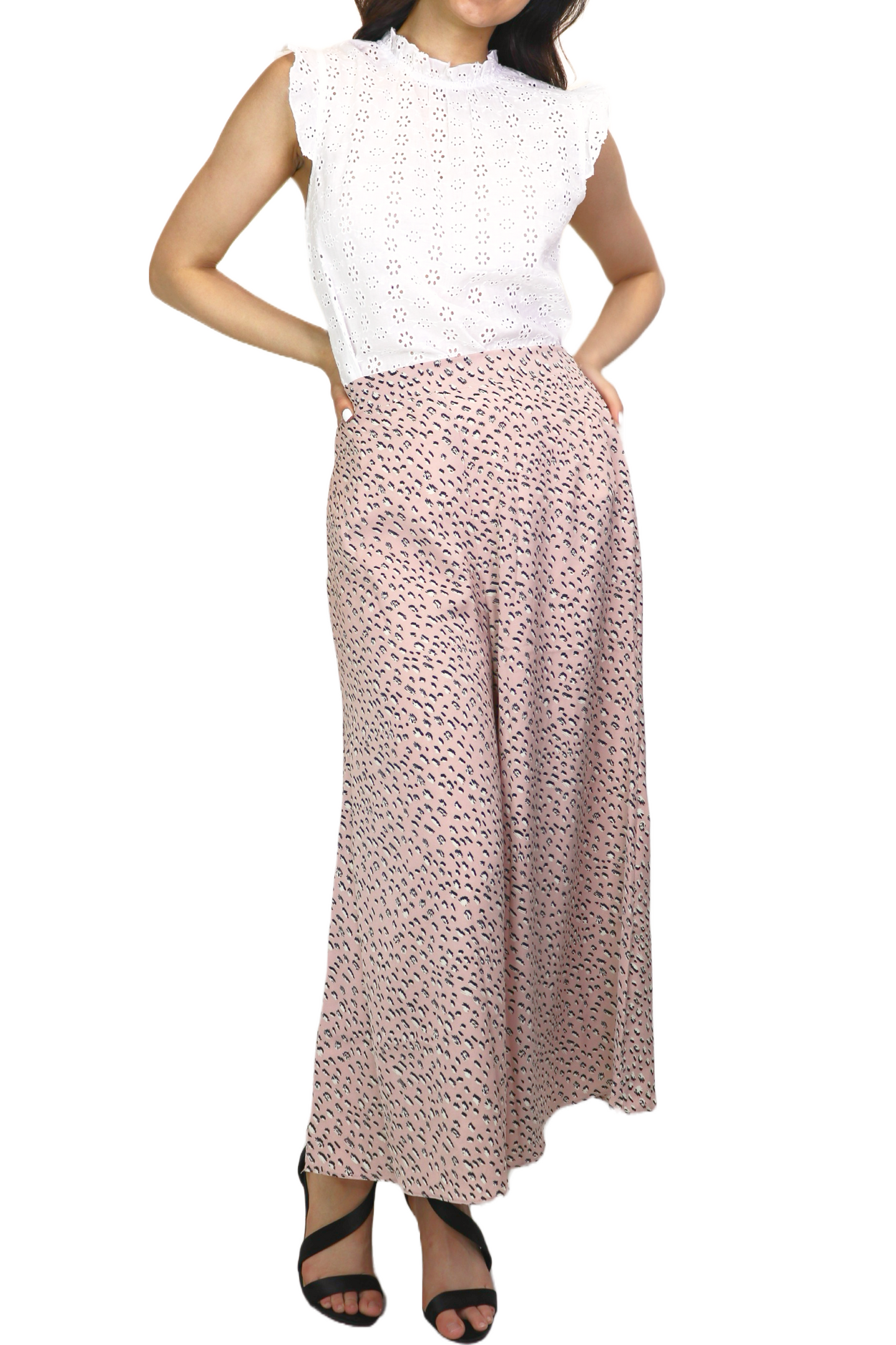 PINK Animal Print Wide Leg Pants with Back Zip