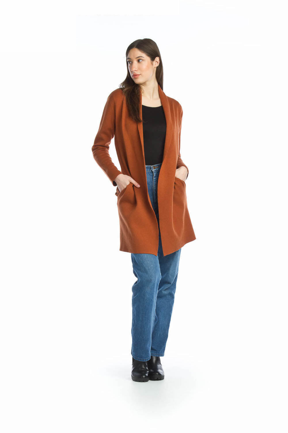 RUST Lapel Coatigan with Pockets