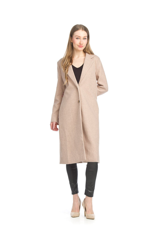 BEIGE Lapel Single Breasted Coat with Pockets
