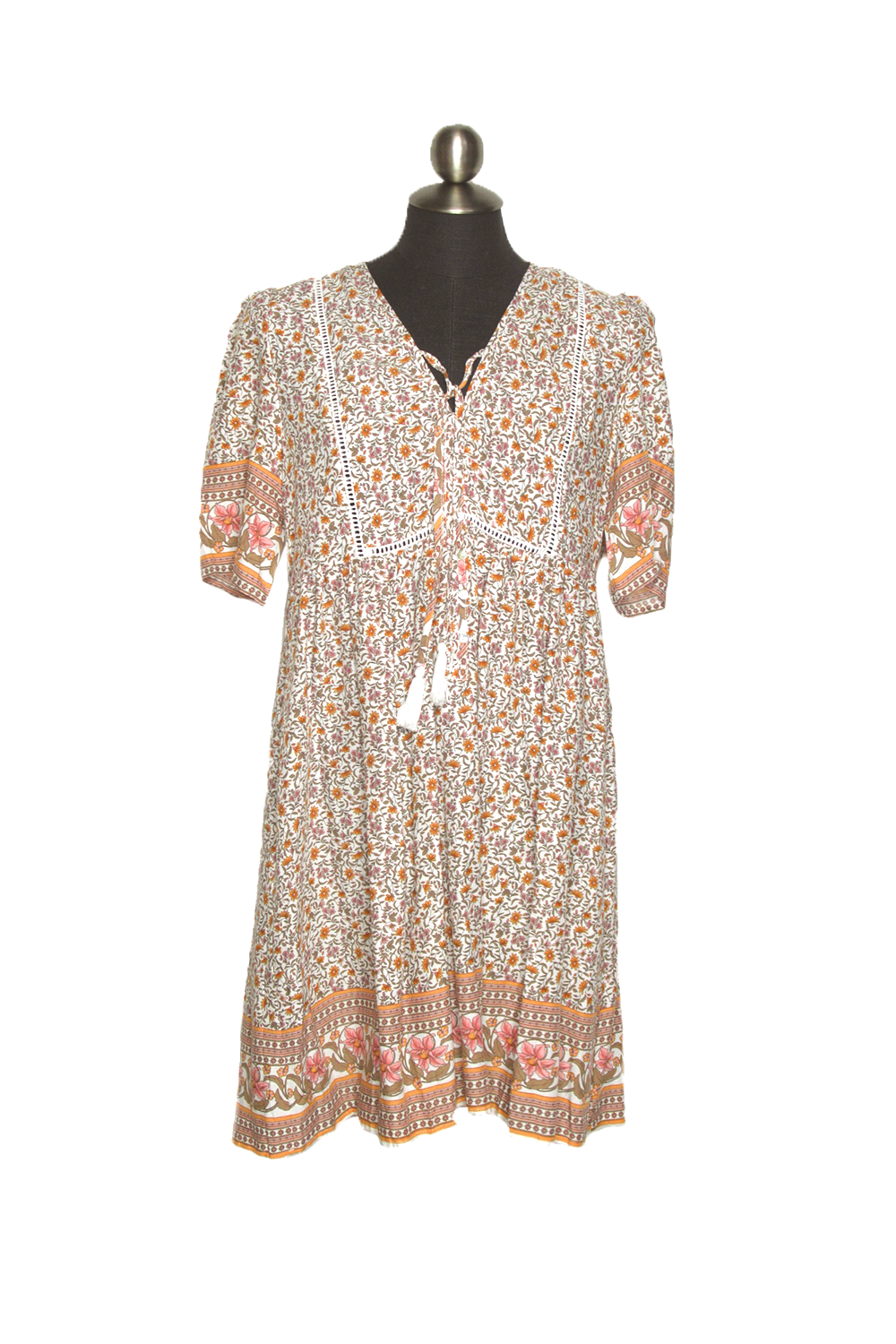 PINK Boho Short Sleeve Dress with Pockets