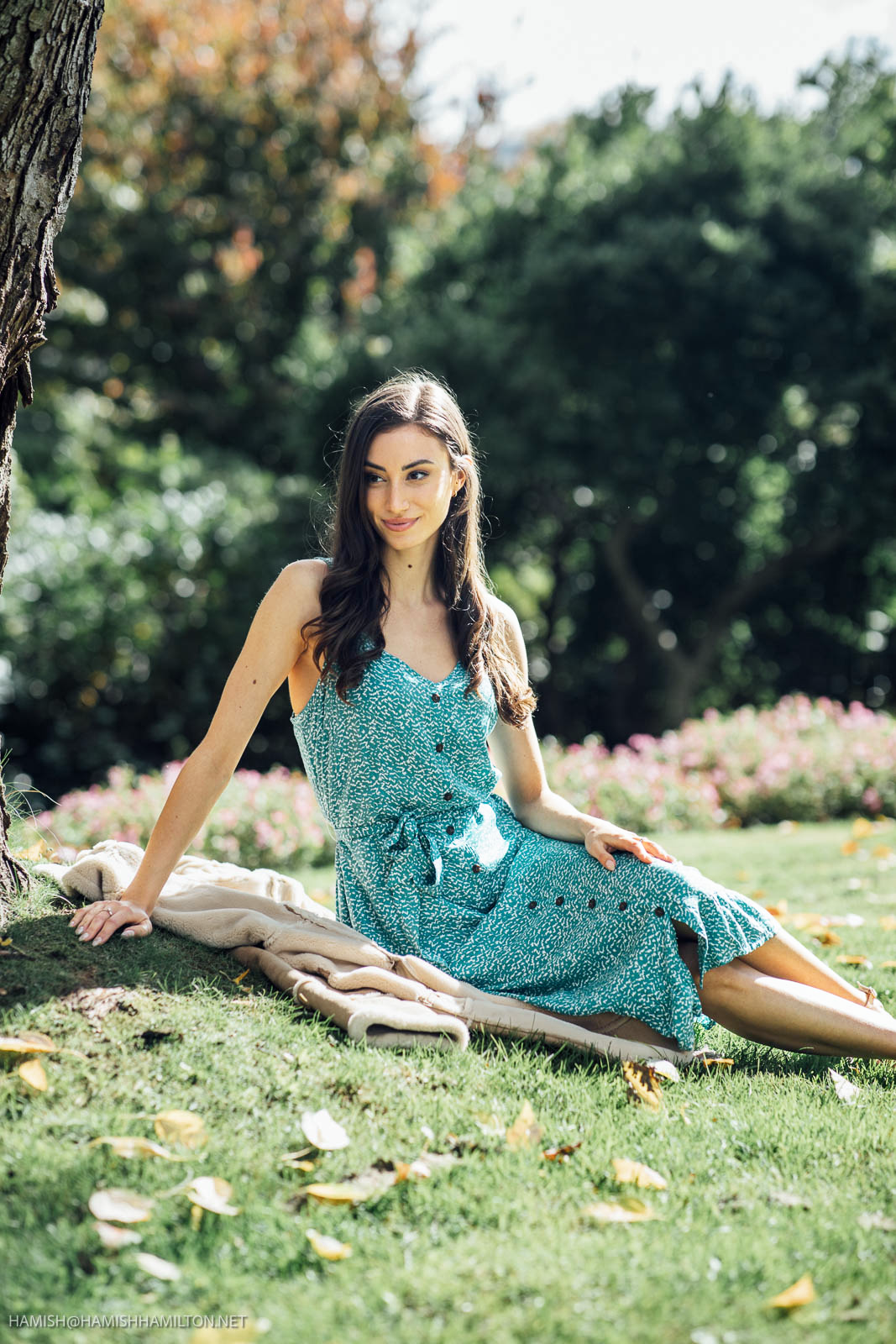 ROYAL Geo Print Dress with Smocked Back & Tie Belt