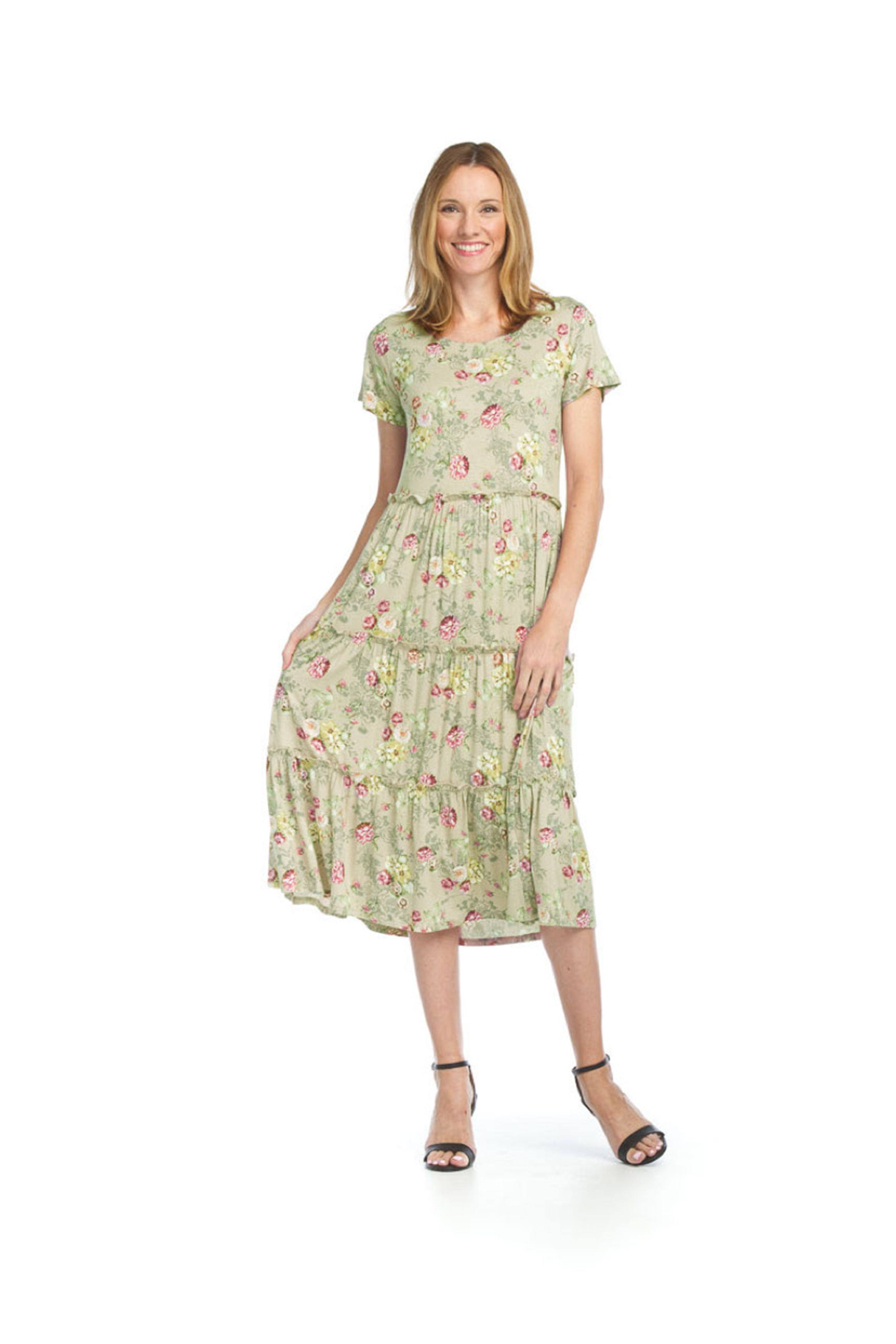 SAGE Floral Knit Short Sleeve Tiered Dress PAPILLON CLOTHING SAGE Floral Knit Short Sleeve Tiered Dress PAPILLON CLOTHING