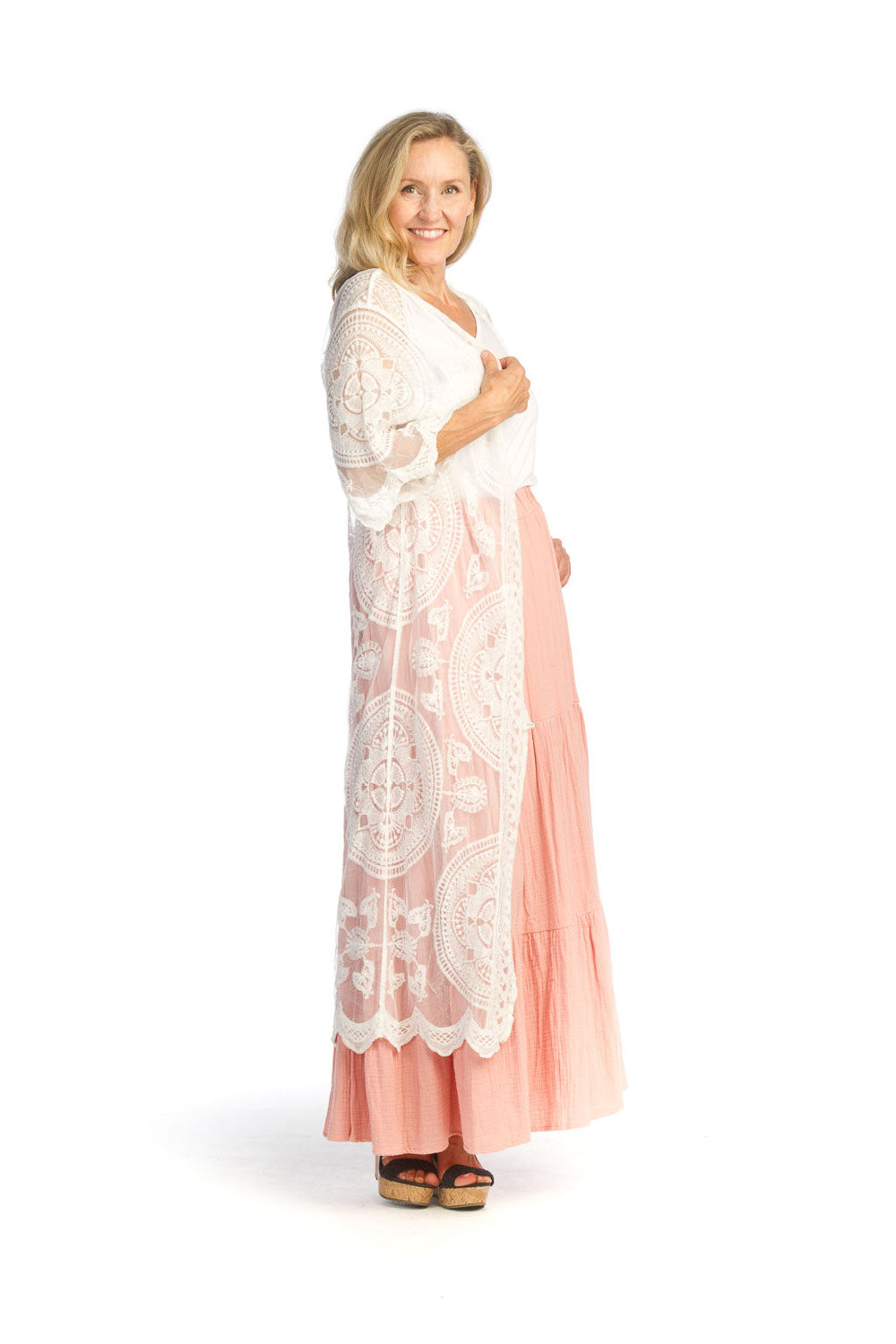 White Embroidered Lace Duster - White / S/M