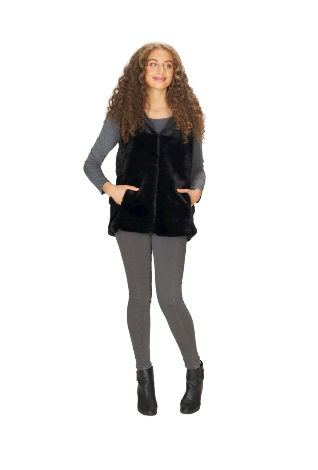 BLACK Fur Vest with Hood