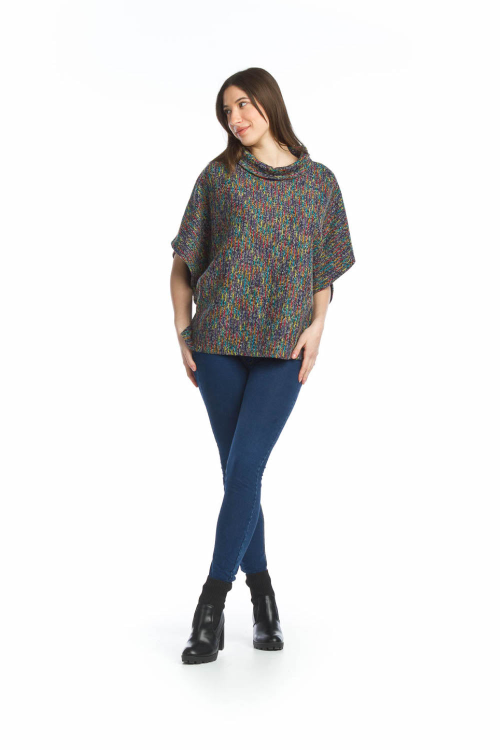 BLACK Multi Colored Poncho Style Sweater