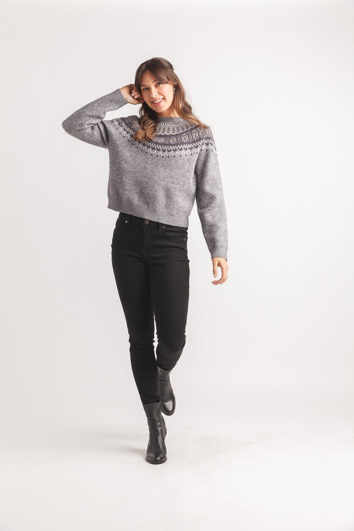 Charcoal Fairisle Knit Intarsia Sweater