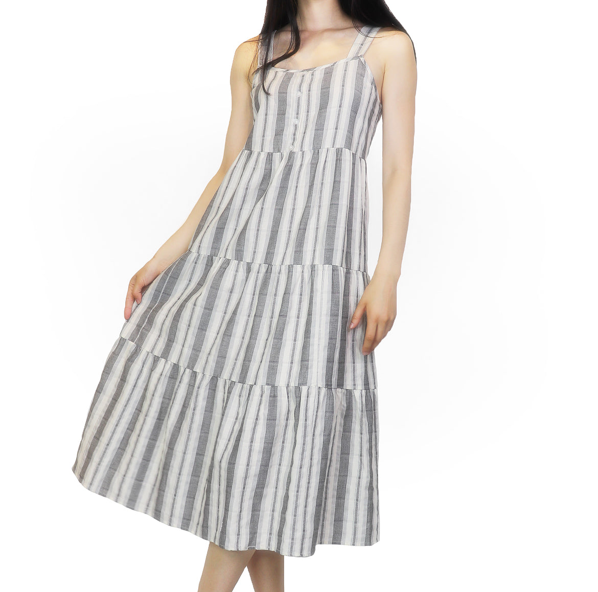 CREAM Natural Geo Striped Tiered Dress