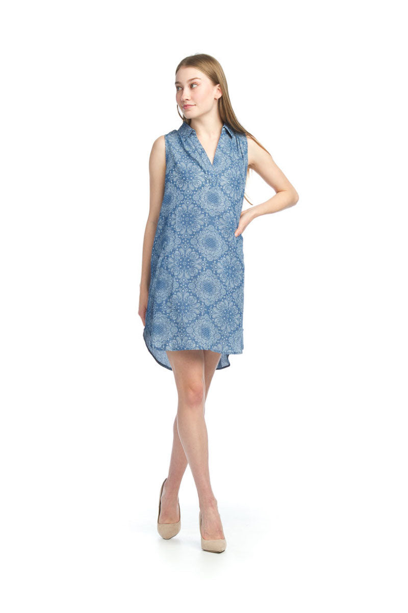 BLUE Bandana Print Collared Tencel Dress