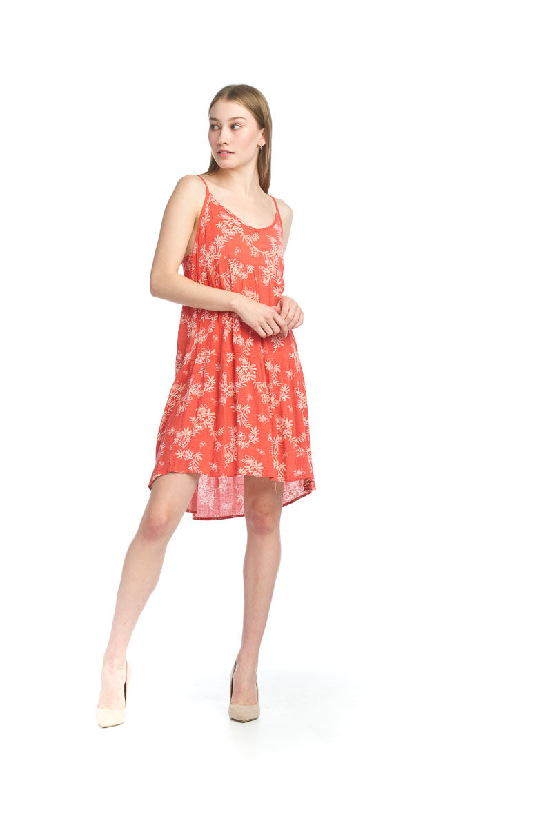 Coral Jacquard Floral Crinkle Tiered Dress