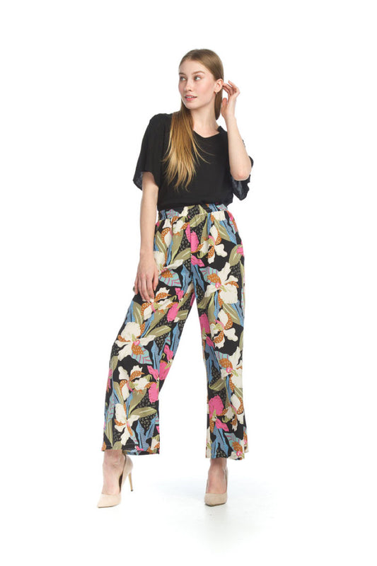 BLACK Floral Pants with Elastic Back