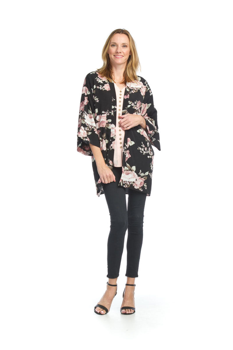 BLACK Floral Kimono Style Coverup