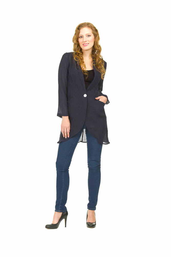 NAVY Crinkle Linen Blazer