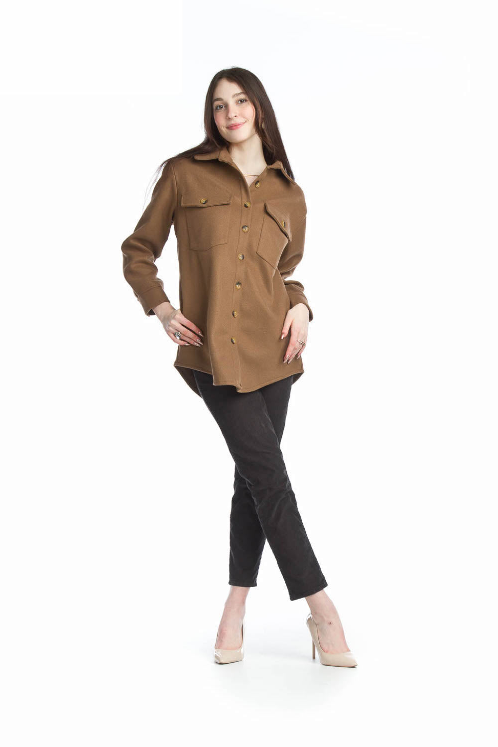 Brown Solid shacket