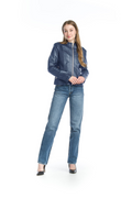 NAVY Faux Leather Jacket with Ribbing Detail