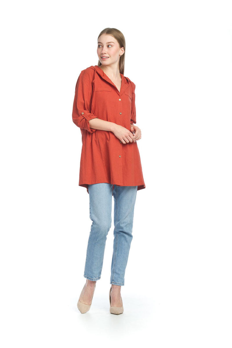 Dark Lightweight Button Front Hooded Top