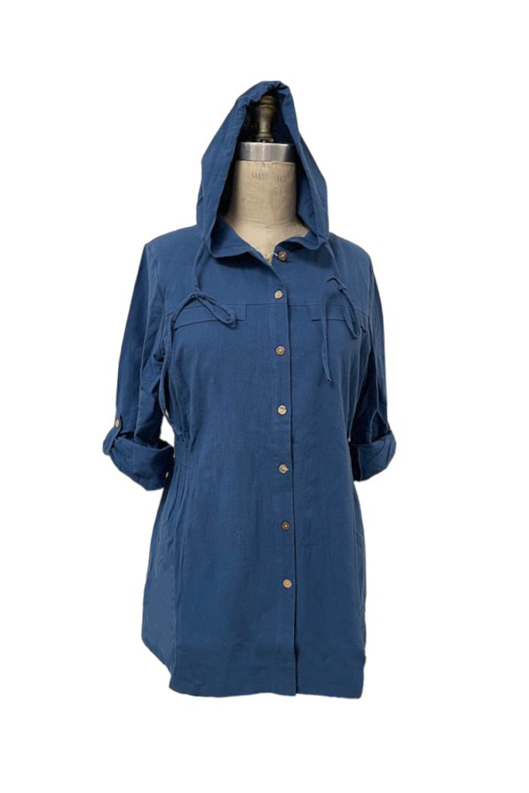 DENIM Lightweight Button Front Hooded Top