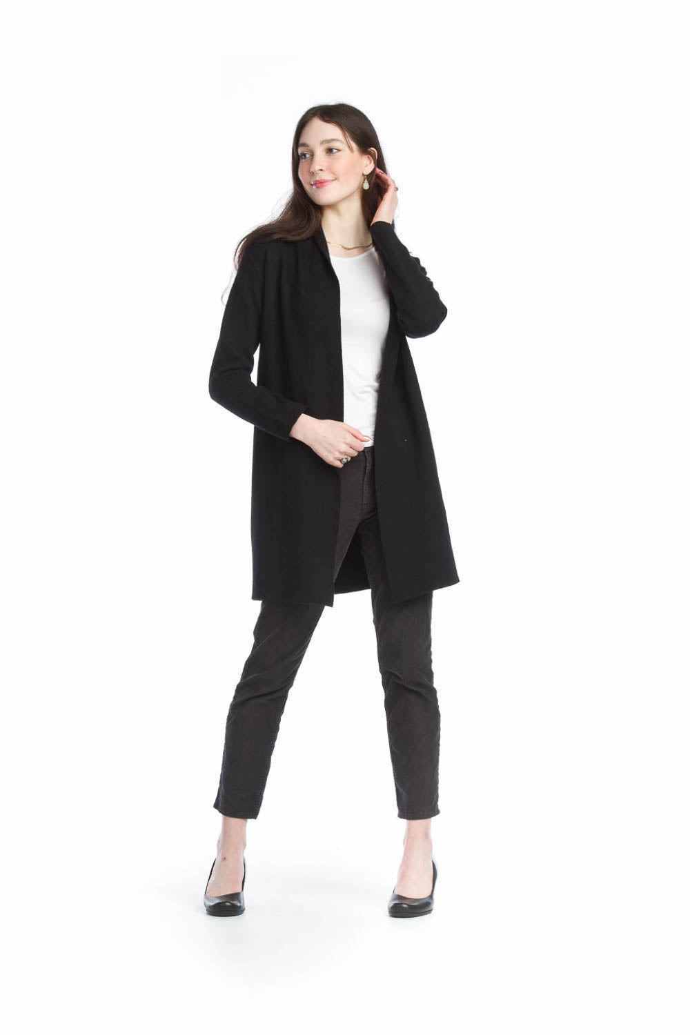 BLACK Lapel Coatigan with Pockets