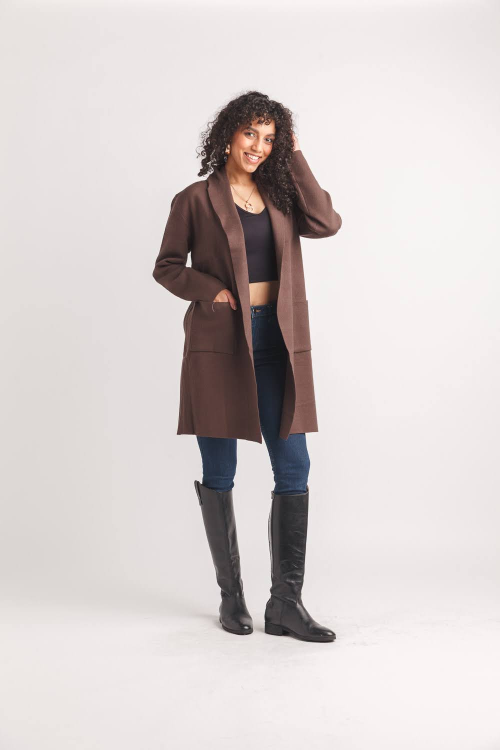Lapel Coatigan with Pockets