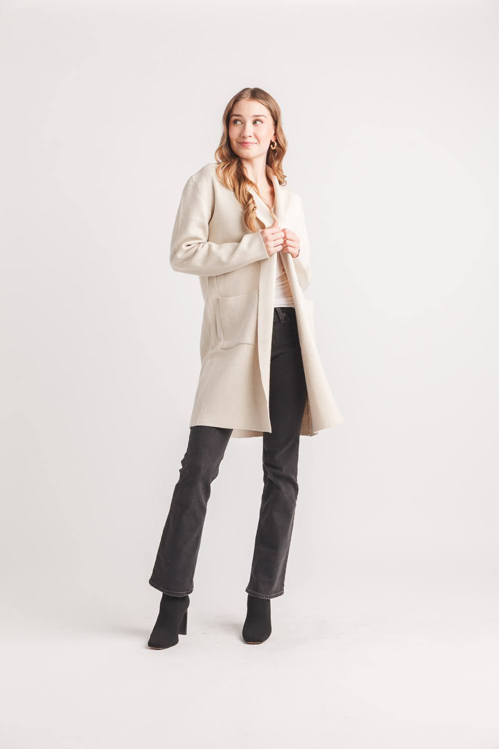 Lapel Coatigan with Pockets