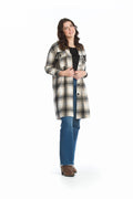 Cream Plaid Long Shacket with Side Seam Pockets