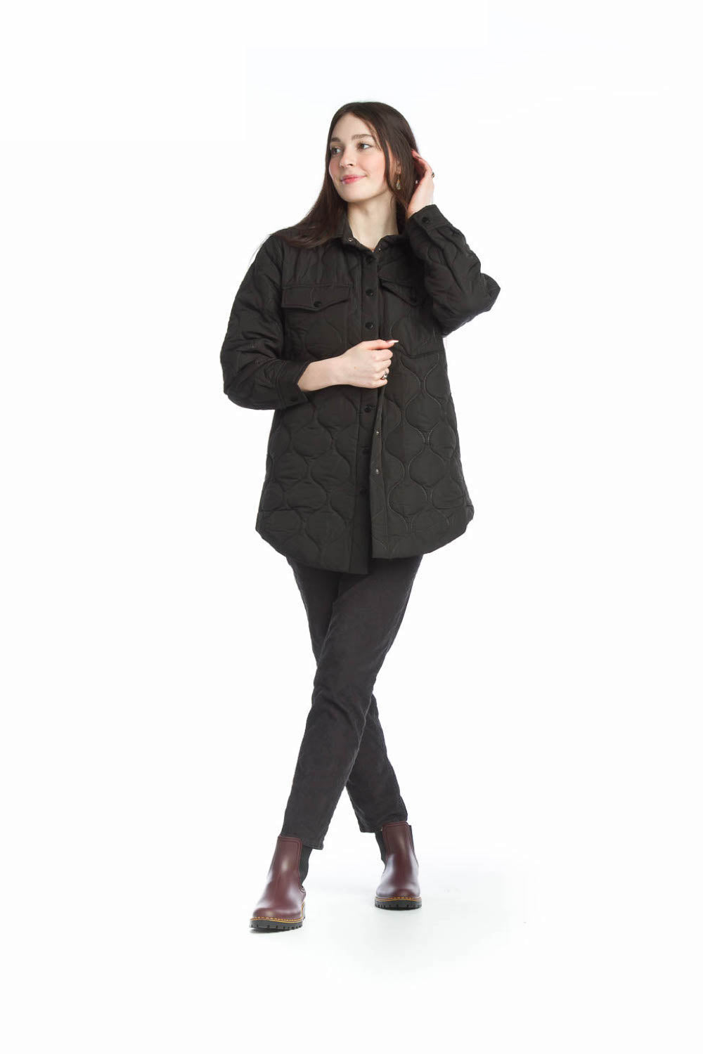 Black Quilted Shacket with Pockets
