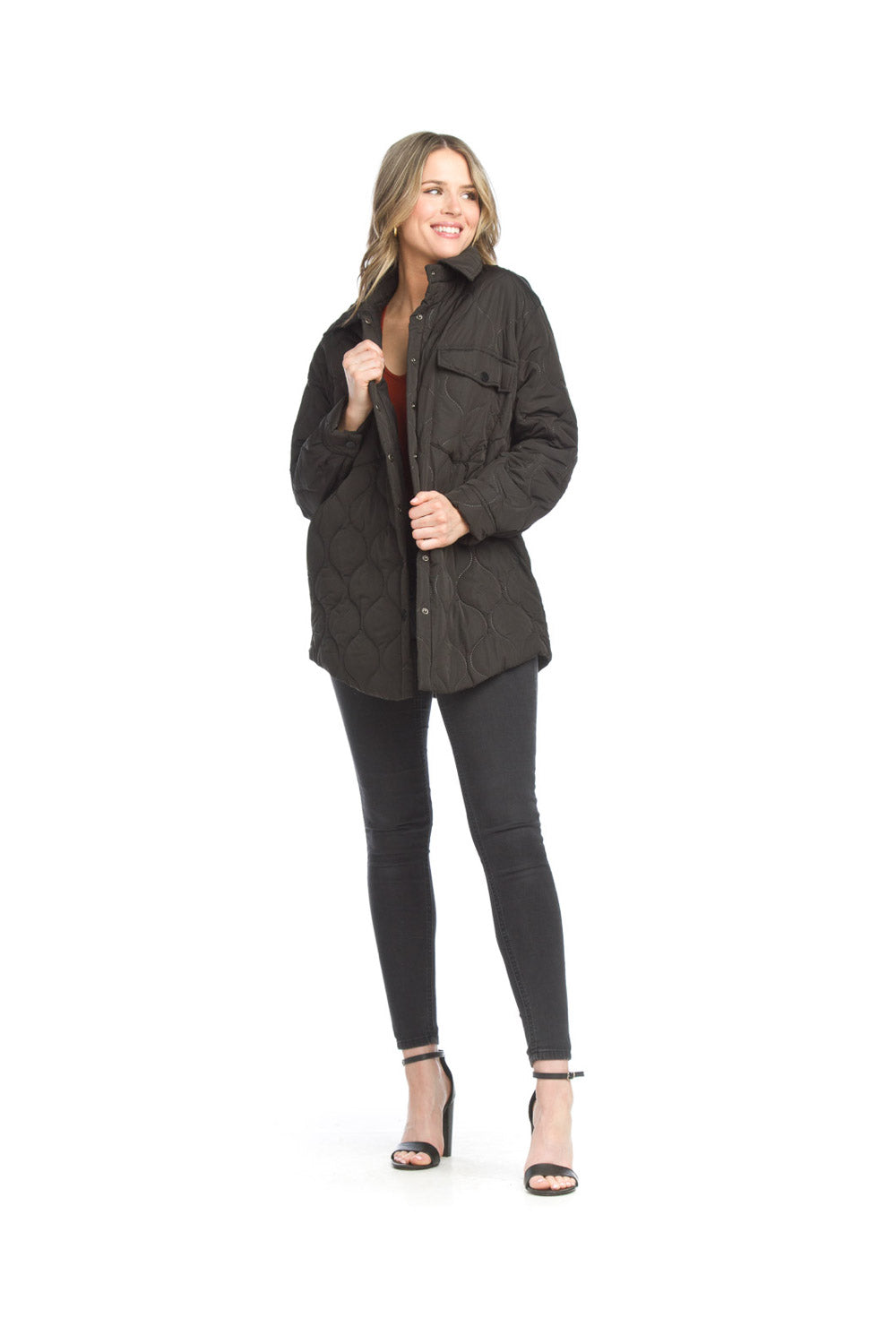Black Quilted Shacket with Pockets