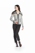 grey Fairisle Knit Zip Up Hooded Jacket