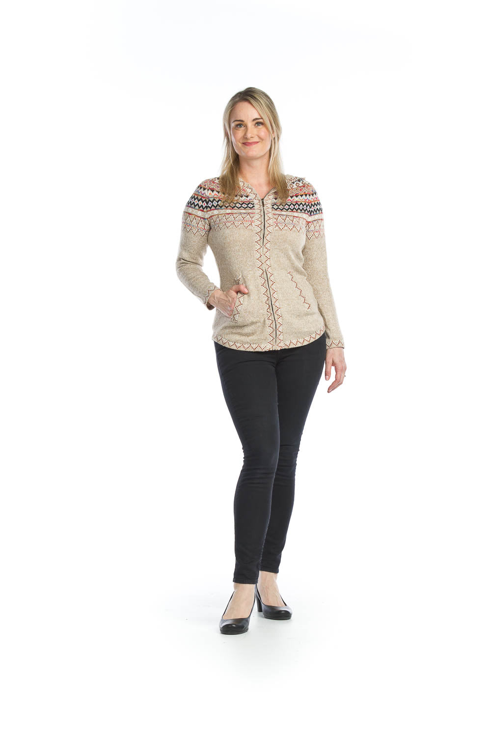 Fairisle Knit Zip Up Hooded Jacket