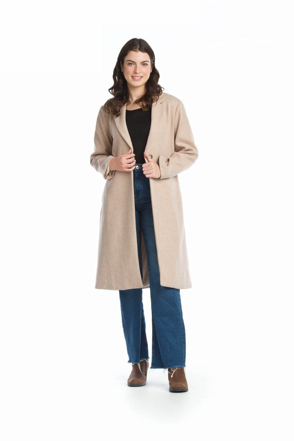 BEIGE Lapel Single Breasted Coat with Pockets
