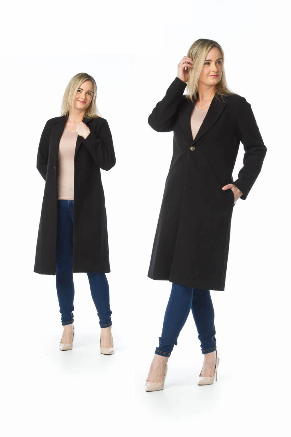 BLACK Lapel Single Breasted Coat with Pockets