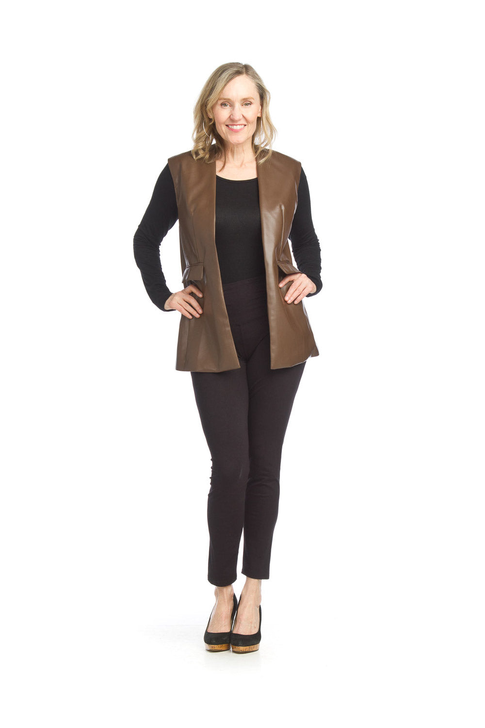 Faux Leather Vest With Pockets