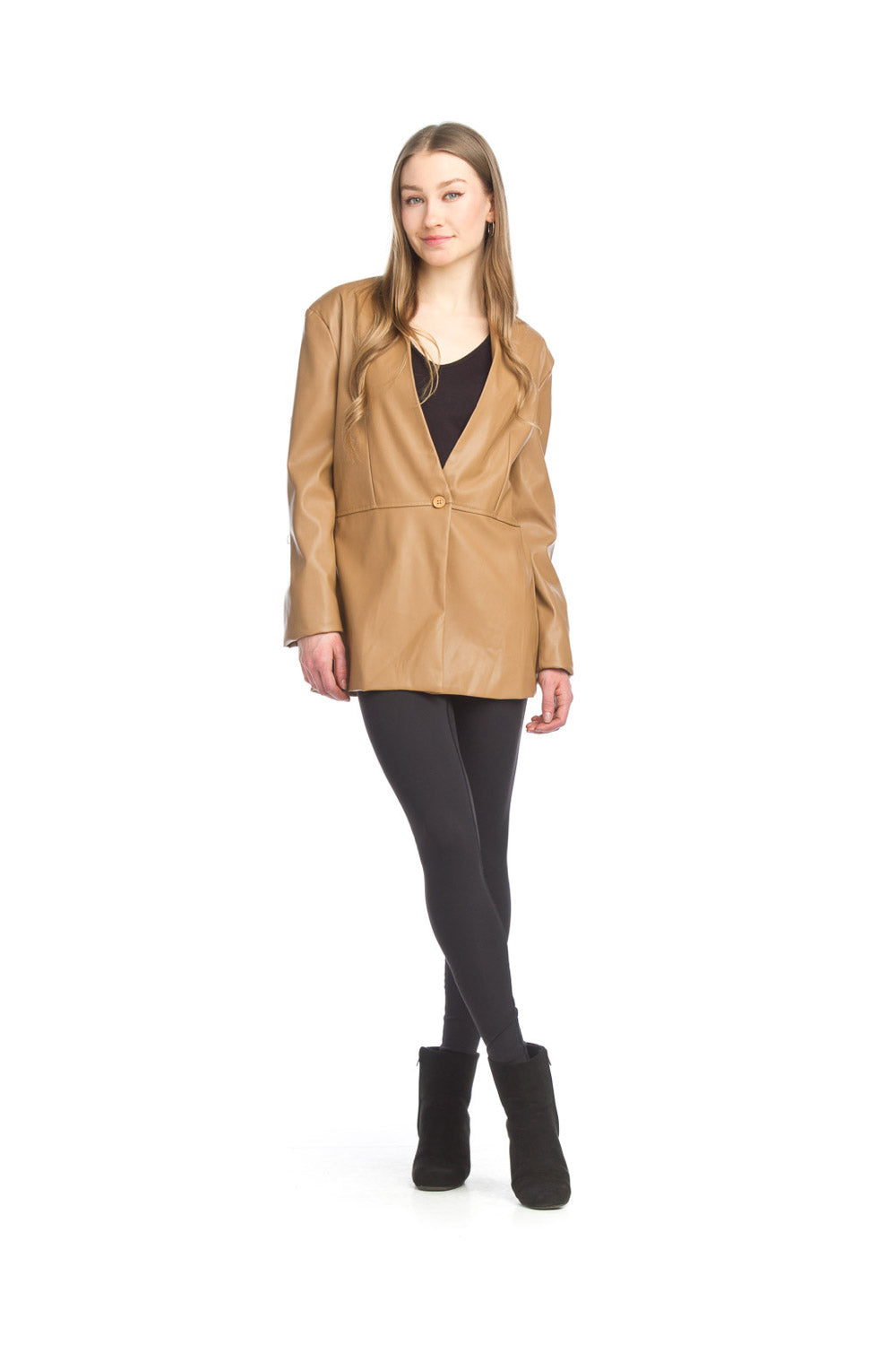 Faux Leather Blazer With Pockets