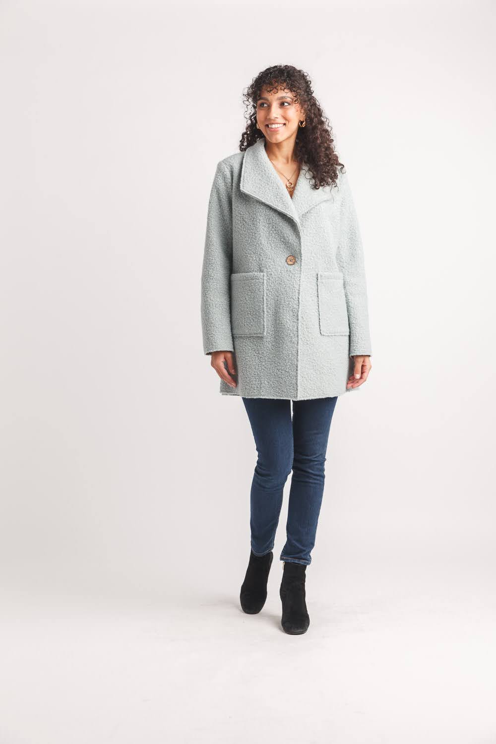 Boucle Lapel Coat with Patch Pockets