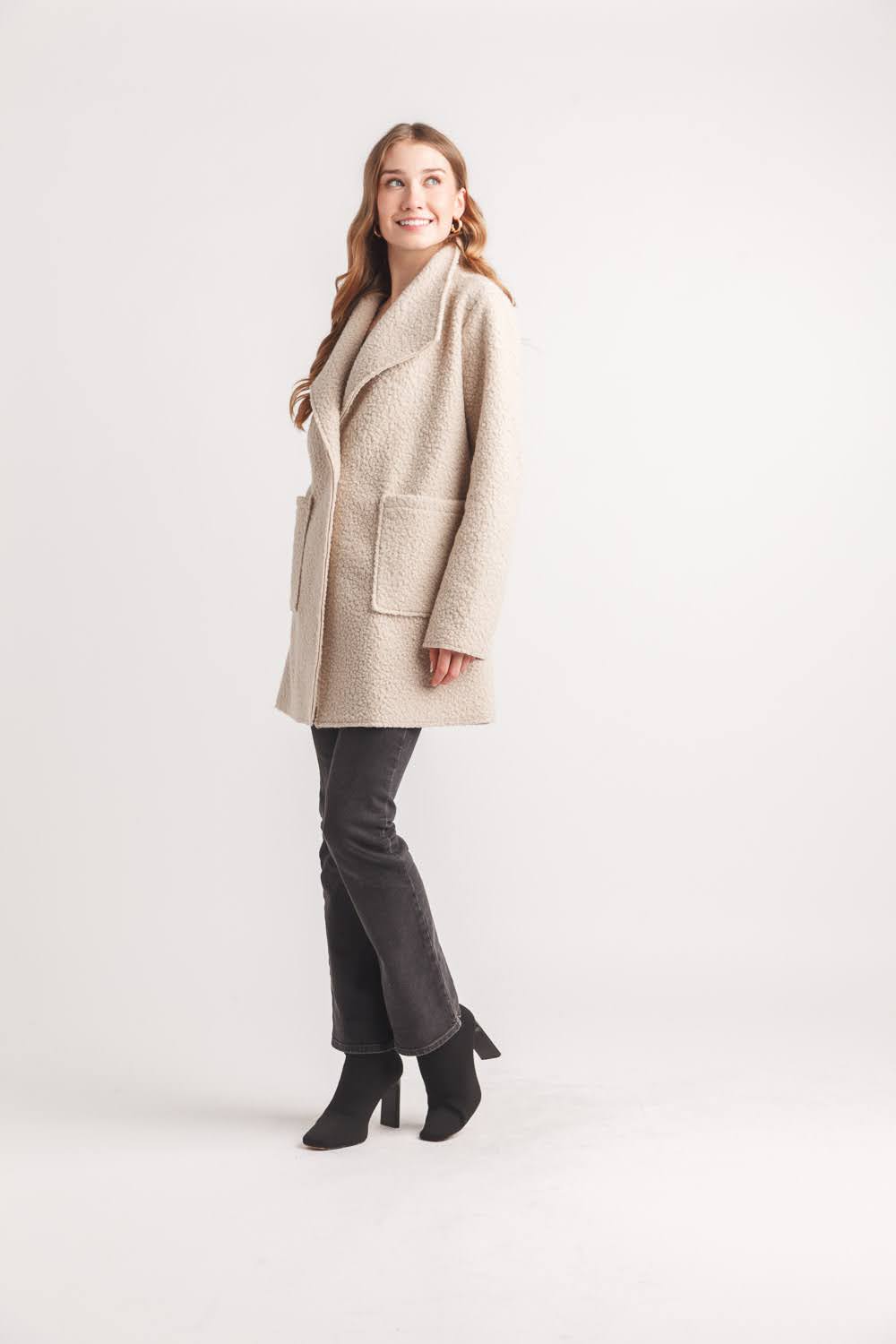 Boucle Lapel Coat with Patch Pockets