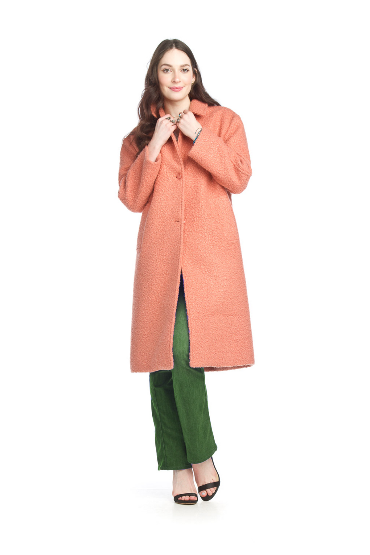 Boucle Lapel Coat With Pockets