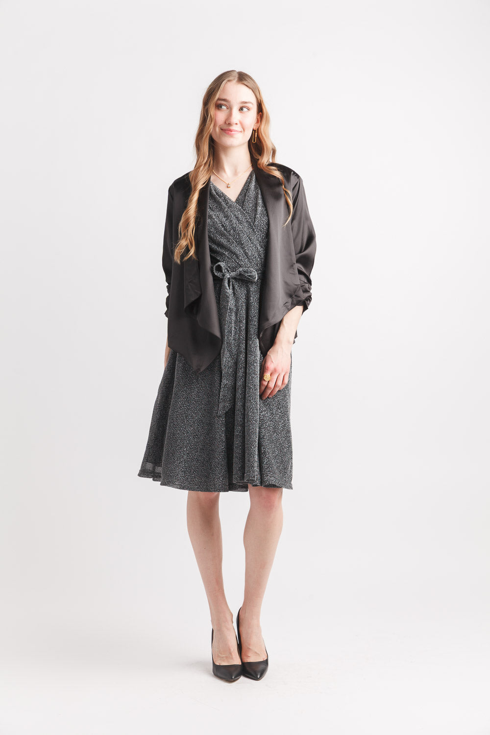Satin Blazer with Ruched Sleeve Detail