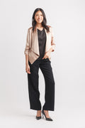 Satin Blazer with Ruched Sleeve Detail