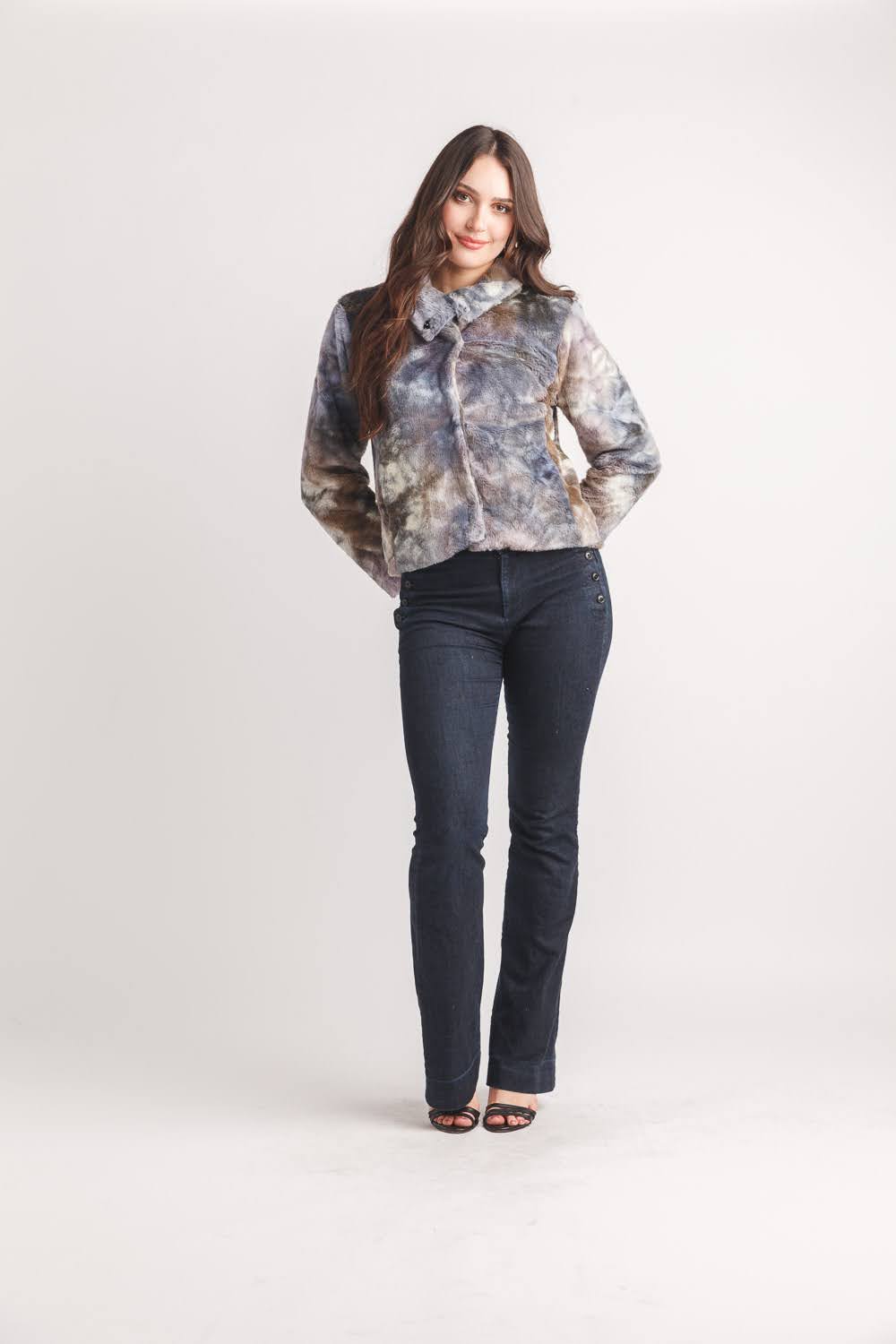 Tie Dye Faux Fur Jacket with Pockets
