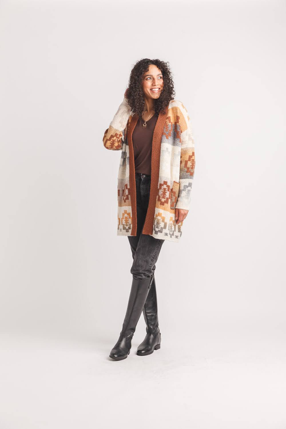 Global Knit Boucle Coatagin with Pockets