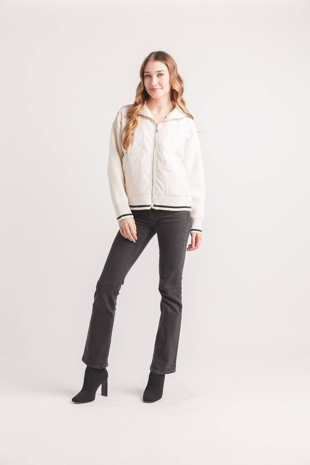 Quilted Bomber Jacket with Contrast Trim