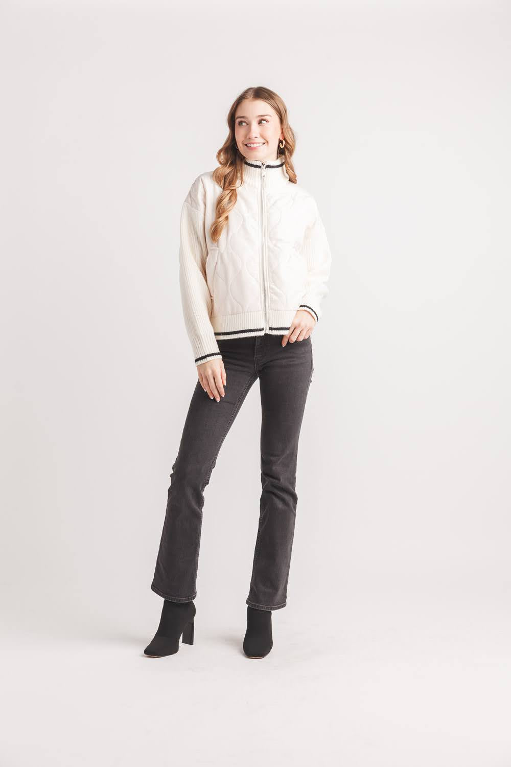 Quilted Bomber Jacket with Contrast Trim