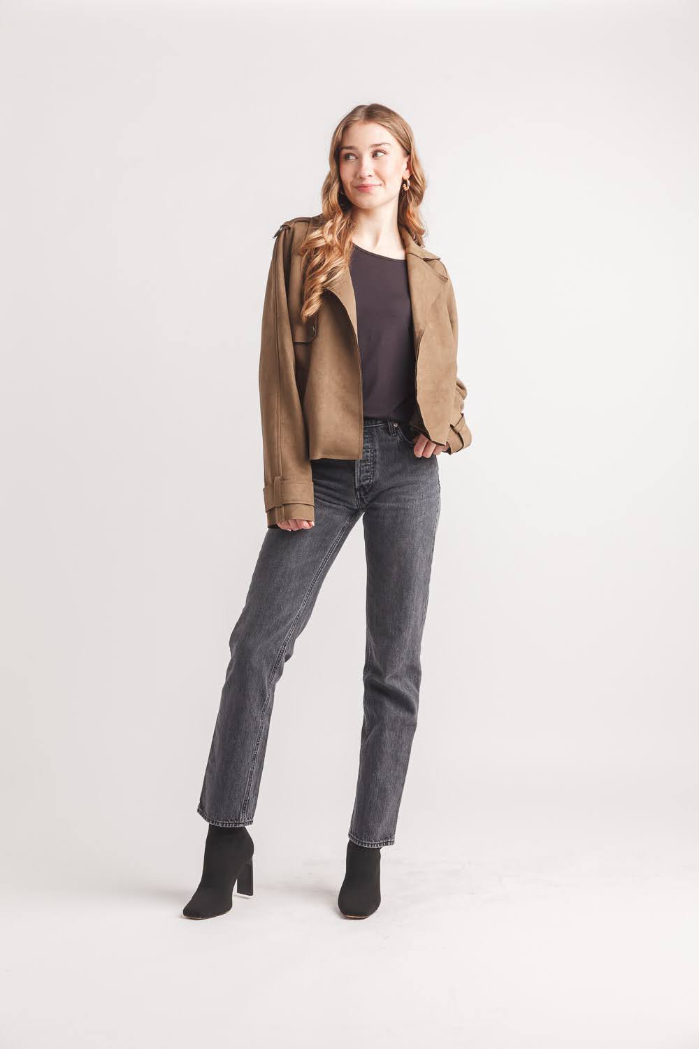 Faux Suede Short Trench Jacket