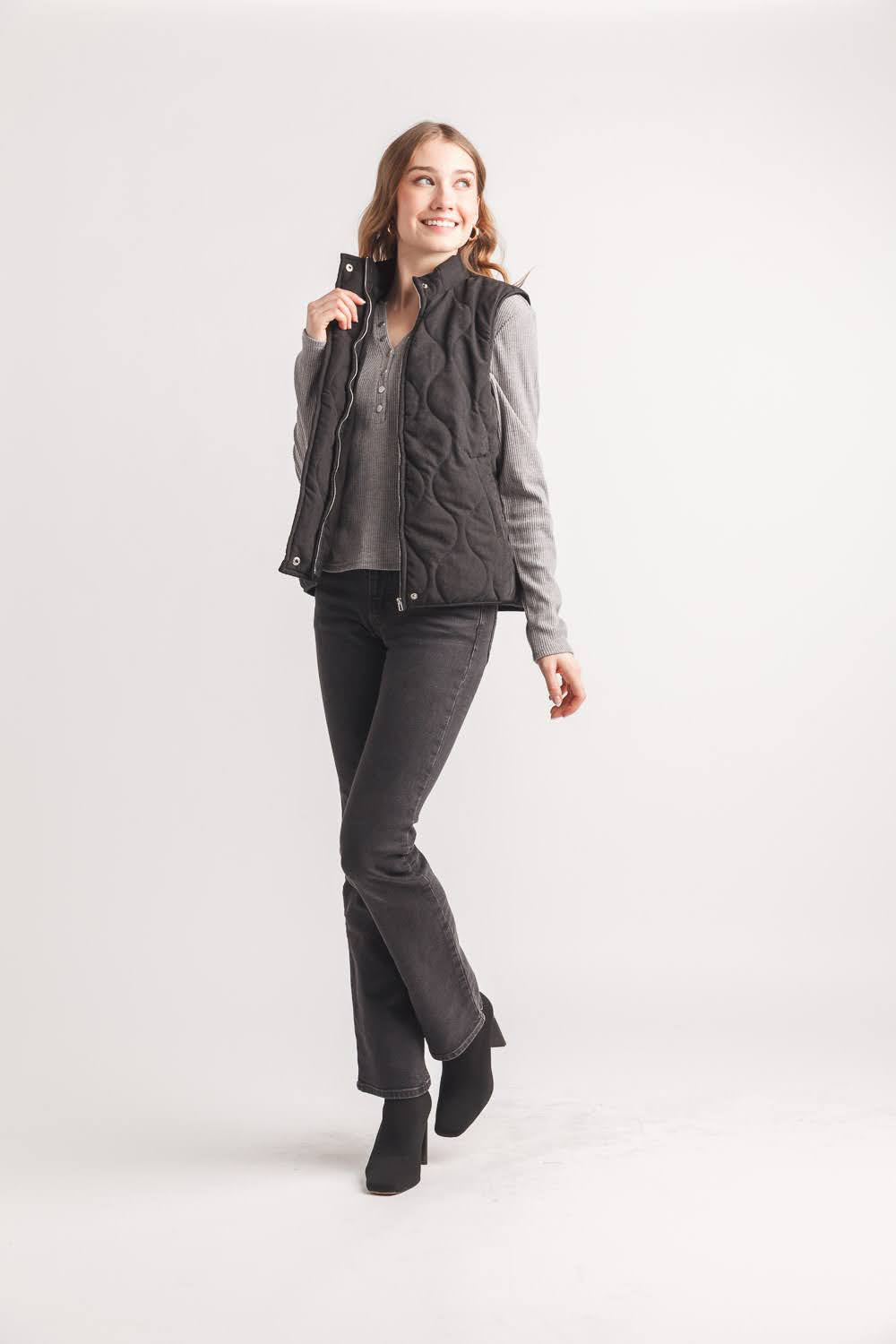 Quilted Zip Vest with Pockets