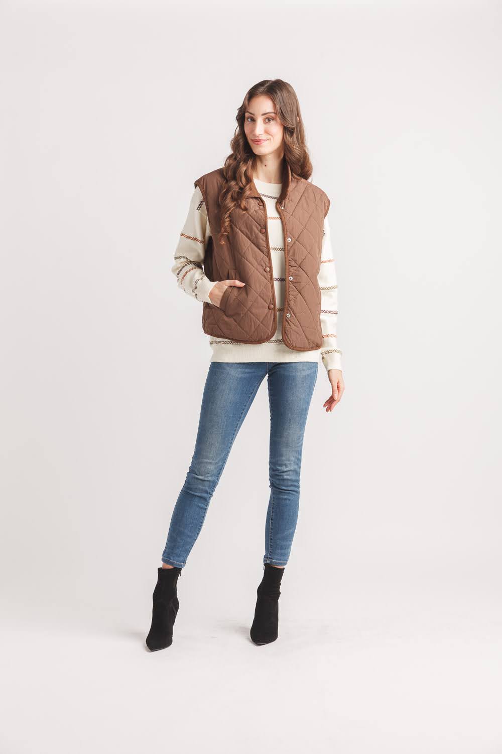 Quilted Collared Button Front Vest with Pockets