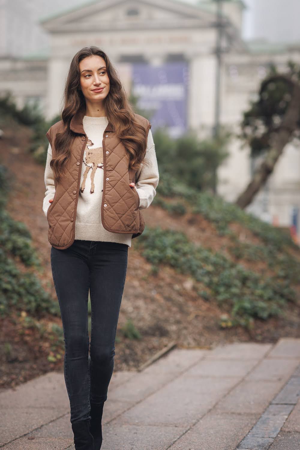 Quilted Collared Button Front Vest with Pockets