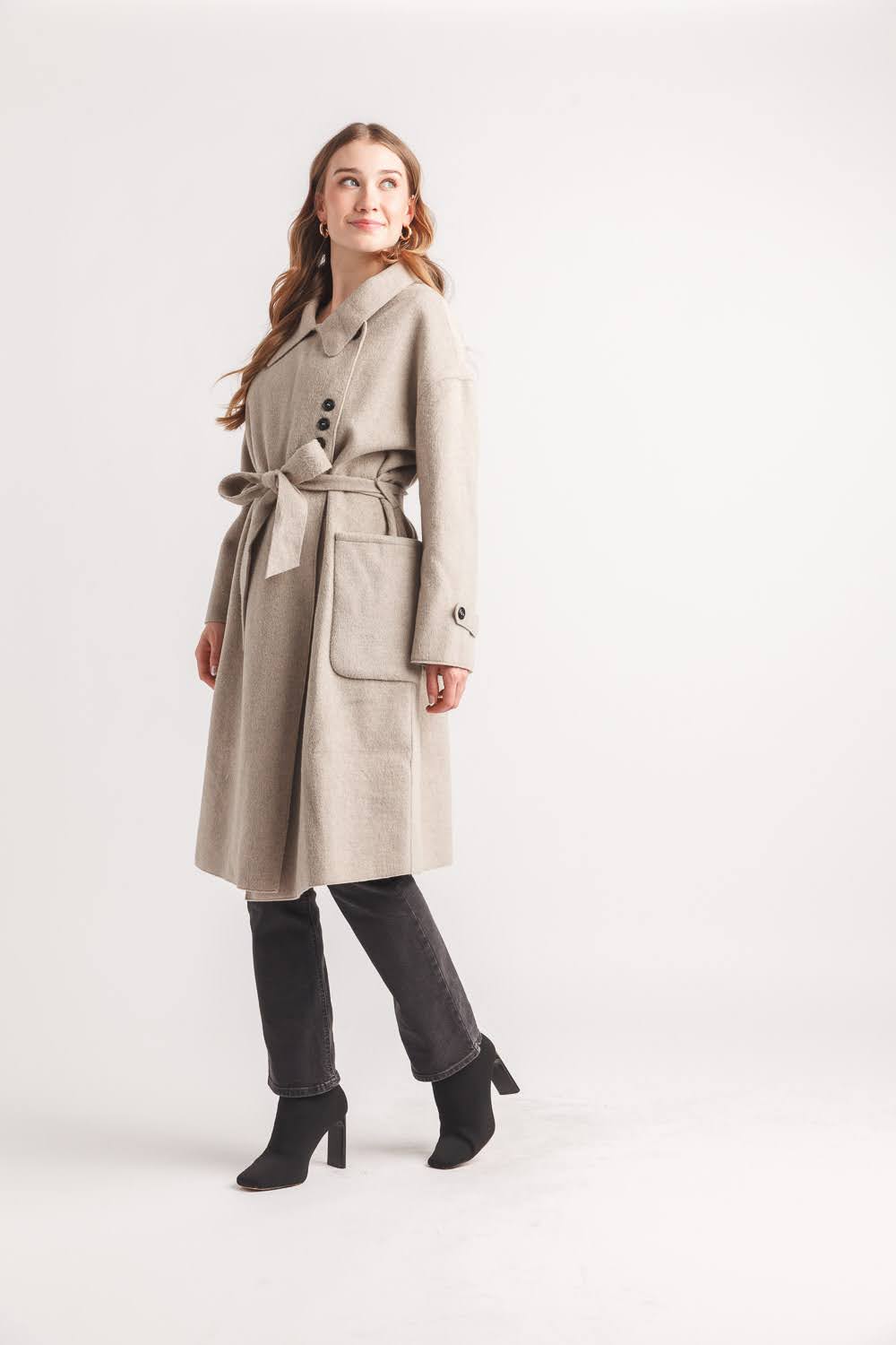 Soft Trench Style Coat with Pockets and Button Detail