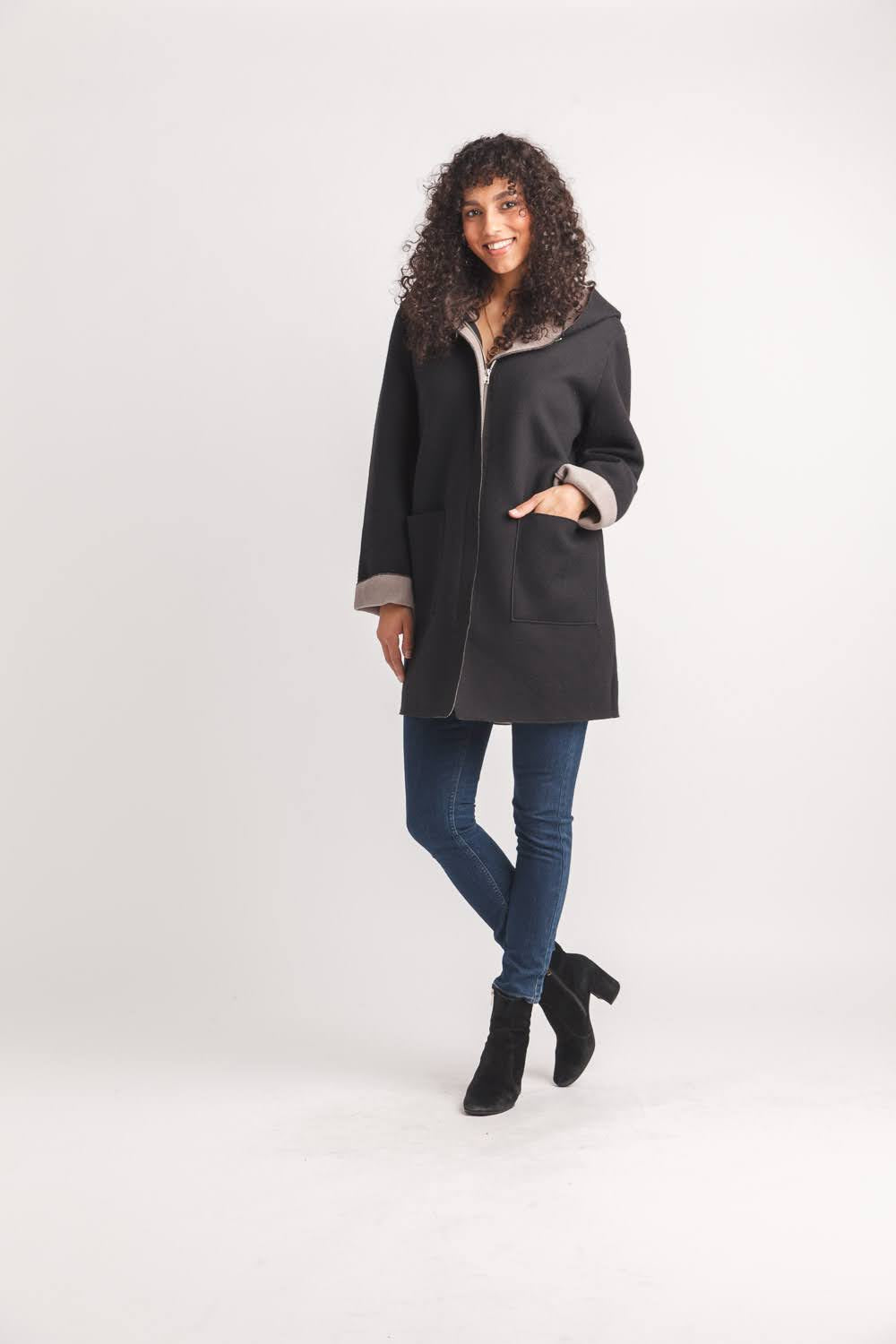 Soft Heathered Hooded Jacket with Patch Pockets