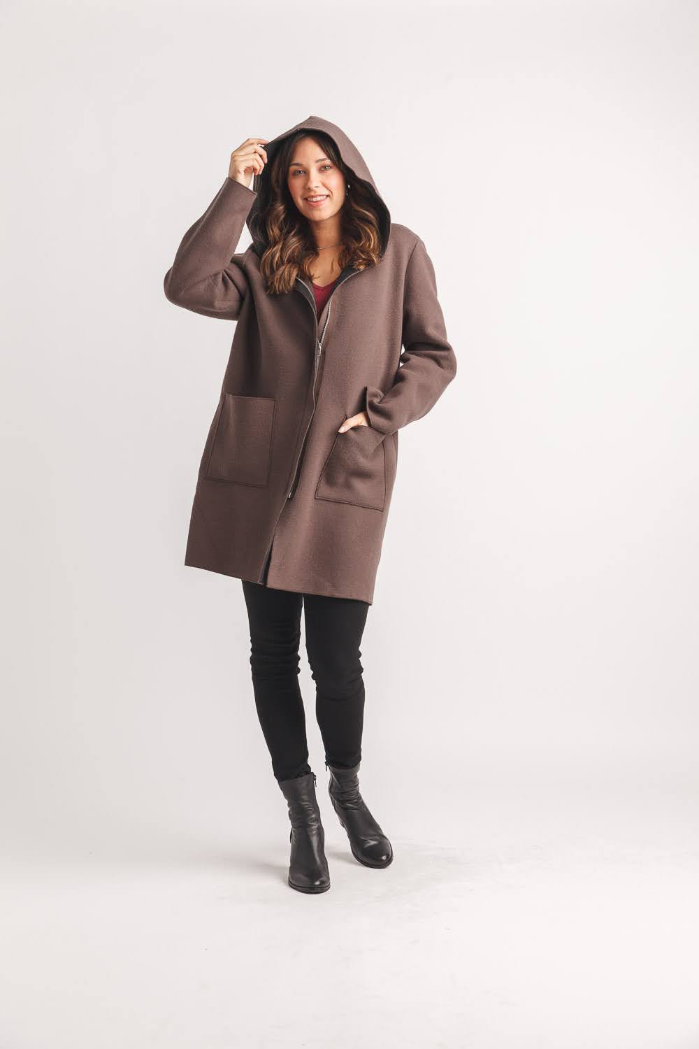 Soft Heathered Hooded Jacket with Patch Pockets