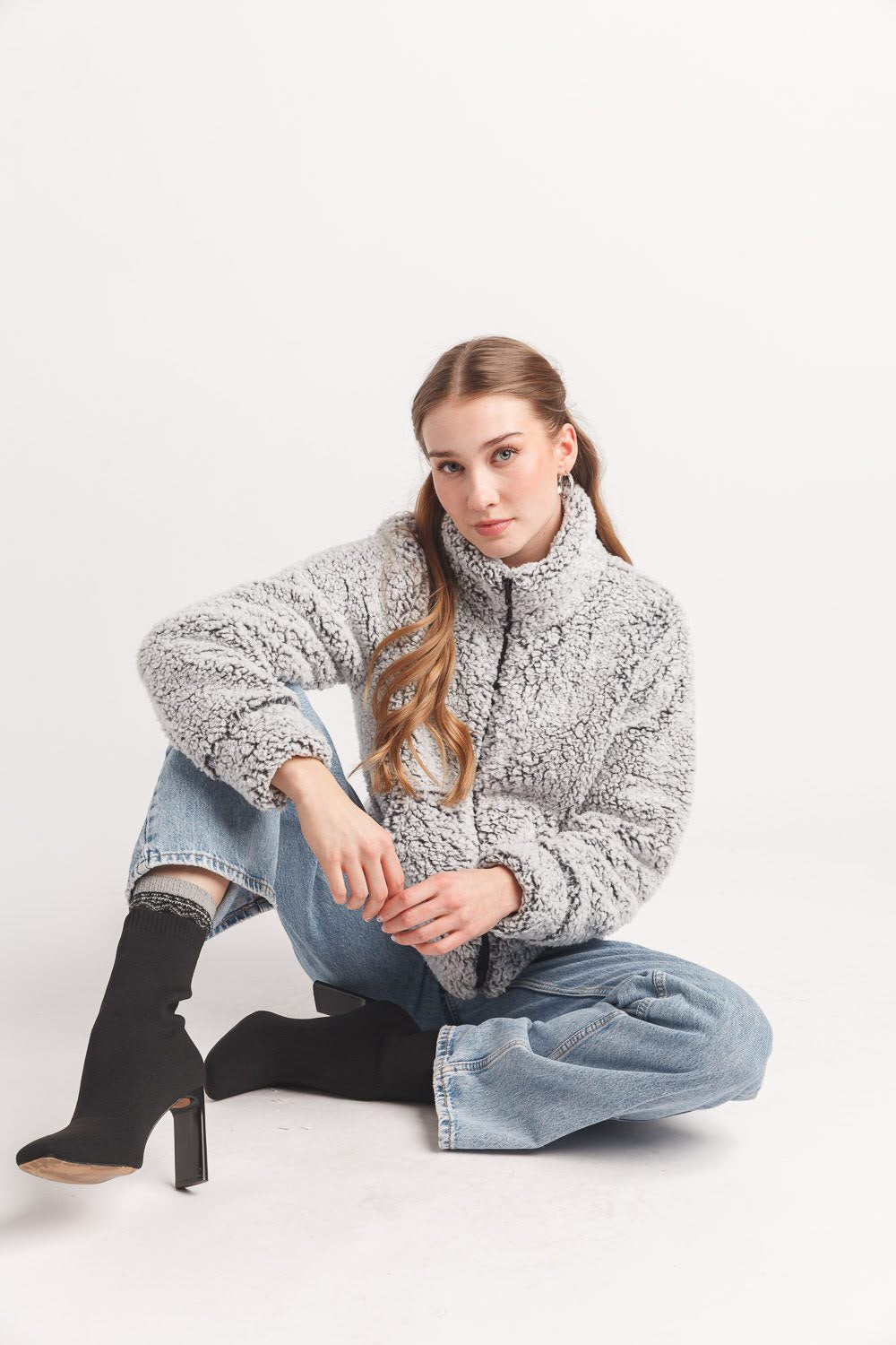 Faux Fur Zip Jacket with Pockets